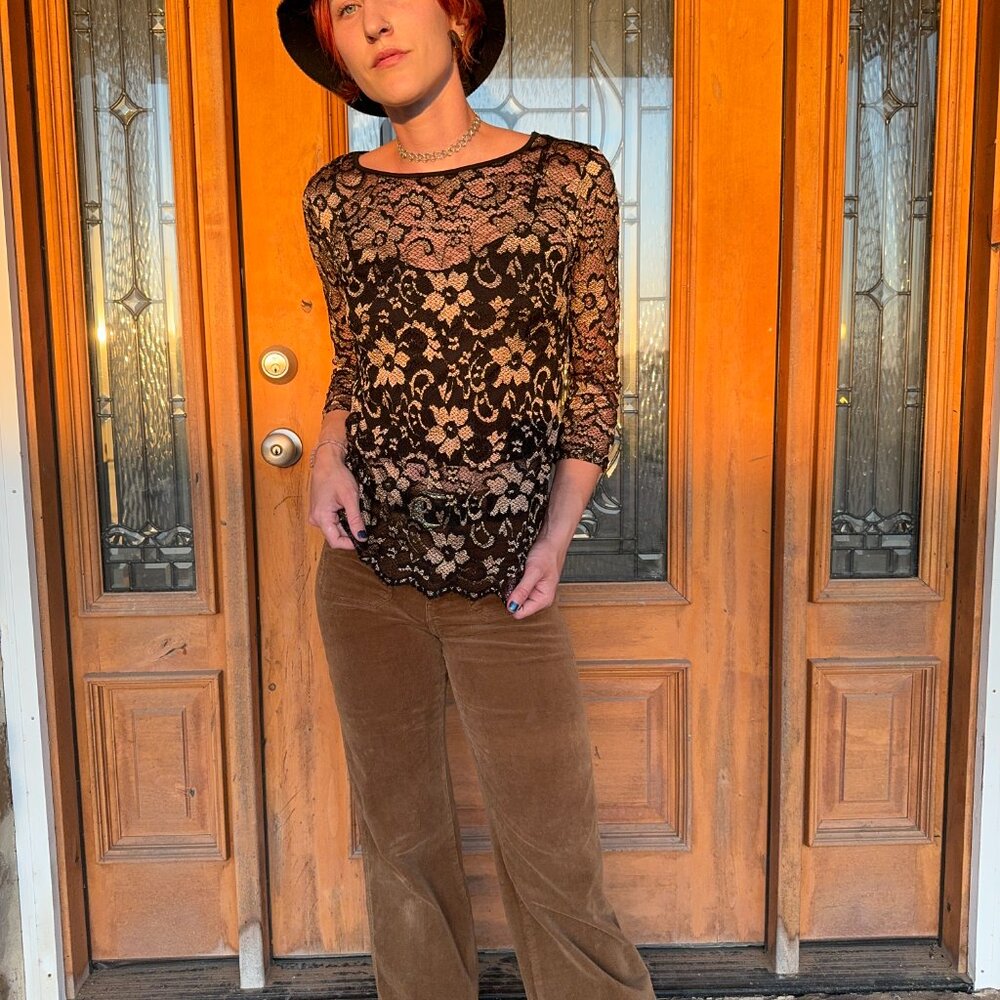 Gold Black Floral lace Blouse - Picture 6 of 6